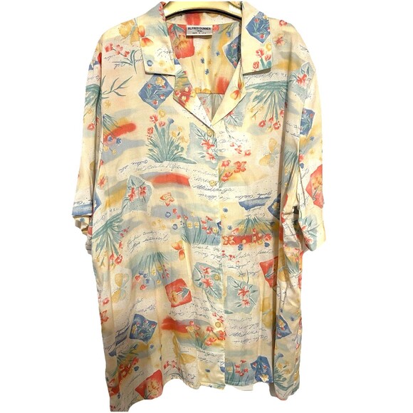 Alfred Dunner Top Womens 18W Floral Butterfly Yellow Pink Short Sleeve - Picture 1 of 11